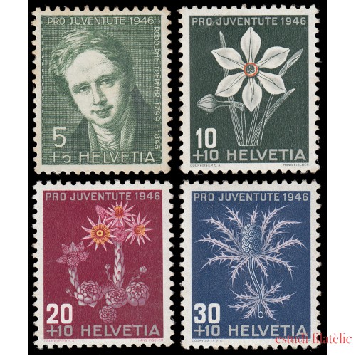 Suiza Switzerland 433/36 1946 Pro juventud Rodolphe Toepffer Flores flowers MH