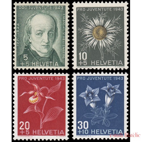 Suiza Switzerland 388/91 1943 Pro juventud M. Fellenberg Flores Flowers MNH