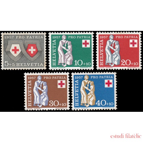 Suiza Switzerland 590/94 1957 Pro patria Persona necesitada y asistente, Cruz Roja MH