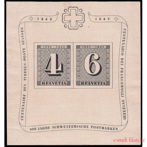 Suiza Switzerland HB 9 1943 Centenario del sello Suizo MNH