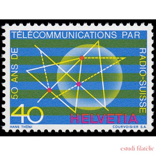 Suiza Switzerland 885 1971 Radio Suiza Representación esquemática de las telecomunicaciones MNH