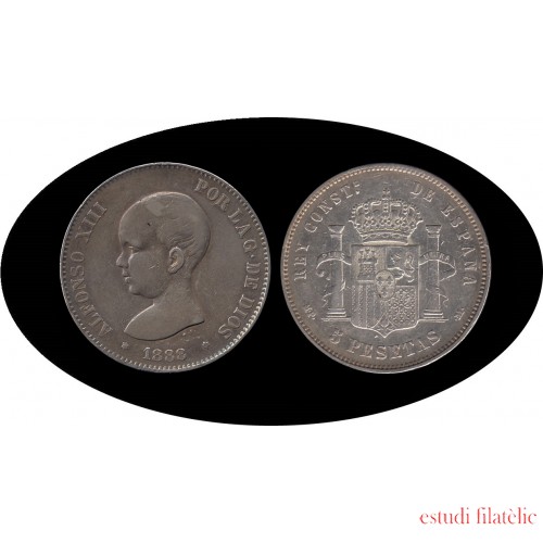 España 5 Pesetas Plata Duro 1888 *88 MP M Alfonso XIII