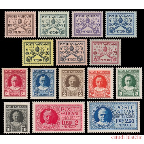 Vaticano 26/38 + Expres 1/2 1929 Pio VI  Escudos MNH