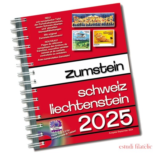 Catálogo de sellos ZUMSTEIN Suiza/Liechtenstein 2025, con encuadernación en espiral