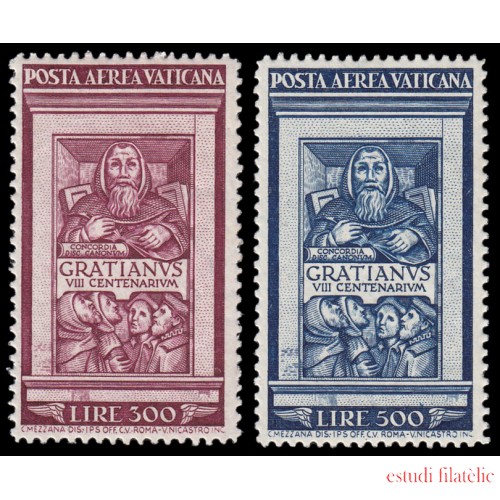 Vaticano Aéreo 20/21 1951 VIII centenario del Decreto de Graciano de Mónaco MNH