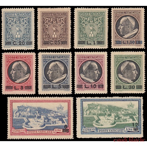 Vaticano 120/27 + Expres 7/8 1946 Serie Pio XII MNH