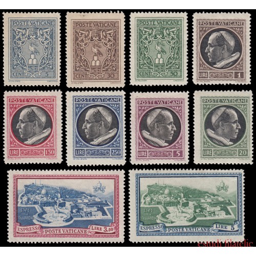 Vaticano 112/19 + 5/6 Expres 1945 Serie Pio XII MNH