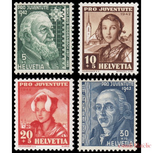 Suiza Switzerland 380/83 1942 Pro juventud N. Riggenbach y K. Escher von der Linth MNH