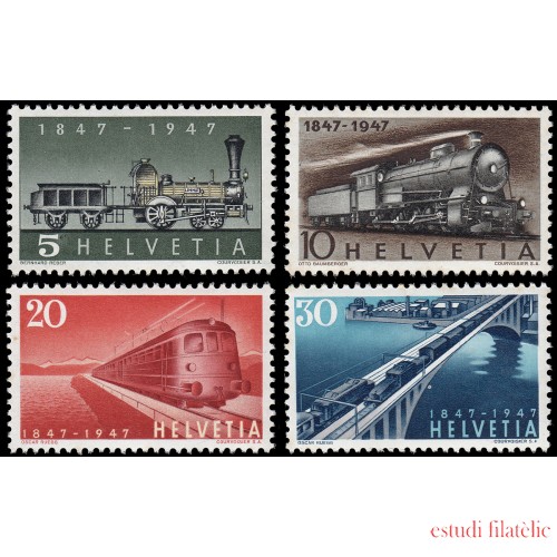 Suiza Switzerland 441/44 1947 Centenario de los ferrocarriles MNH