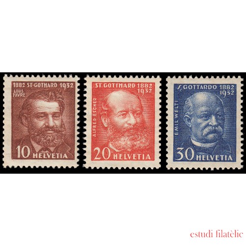 Suiza Switzerland 260/62 1932 Louis Favre Alfred Escher y Emile Welti MNH