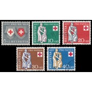 Suiza Switzerland 590/94 1957 Pro patria Persona necesitada y asistente, Cruz Roja Usados