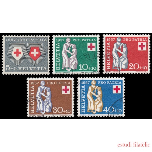 Suiza Switzerland 590/94 1957 Pro patria Persona necesitada y asistente, Cruz Roja Usados