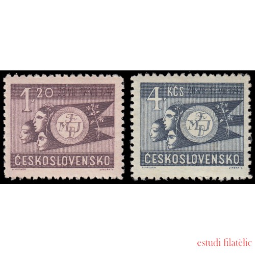 Checoslovaquia  Czechoslovakia 449/50 1947 1er Festival Mundial de la Juventud Democrática MNH