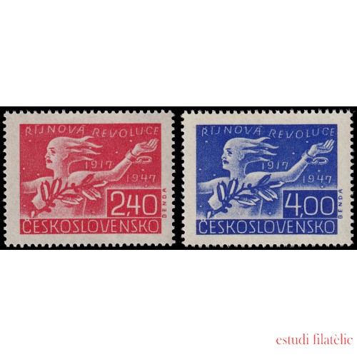 Checoslovaquia  Czechoslovakia 455/56 1947 30 aniv. de la Revolución de Octubre en Rusia MNH