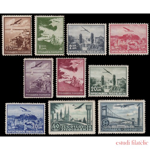 Yugoslavia Aéreo 7/16 1937-40 Avión Paisajes MNH