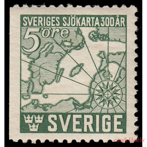 Suecia Sweden 305a 1944 300 aniv. de la primera carta marítima en Suecia MNH