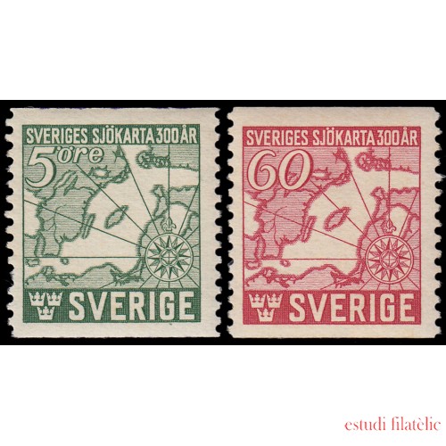 Suecia Sweden 305/06 1944 300 aniv. de la primera carta marítima en Suecia MNH