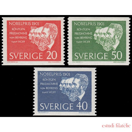 Suecia Sweden 488/90 1961 Röntgen, Prudhomme, von Behring y vant Hoff Premios Nobel 1901 MNH