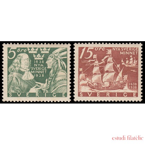 Suecia Sweden 249a/50a 1938 300 aniversario de la colonia Nueva Suecia en América MNH