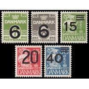 Dinamarca Denmark 271/75 1940 Sellos de 1933-38 con sobrecarga MNH