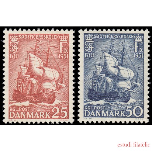 Dinamarca  Denmark 338/39 1951 250 aniv. de la Escuela naval de la isla Holmen MNH