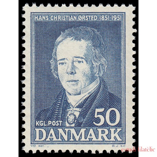 Dinamarca Denmark 340 1951 Centenario de la muerte del físico Hans Christian Ørsted MNH