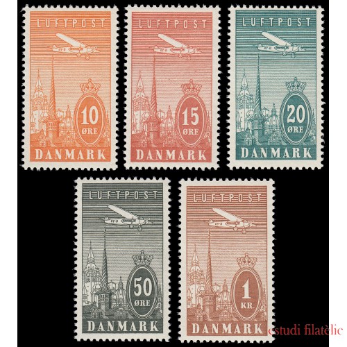 Dinamarca Denmark Aéreo 6/10 1934 Avión sobrevolando Copenhague MNH