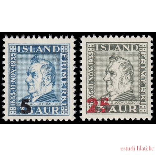 Islandia Iceland 181/81A 1939/41 Matthias Jochumsson sobreimpresos MNH