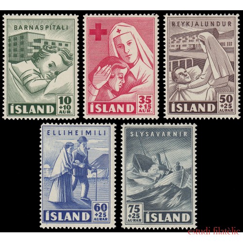 Islandia Iceland 215/19 1949 En beneficio de la Cruz Roja MNH