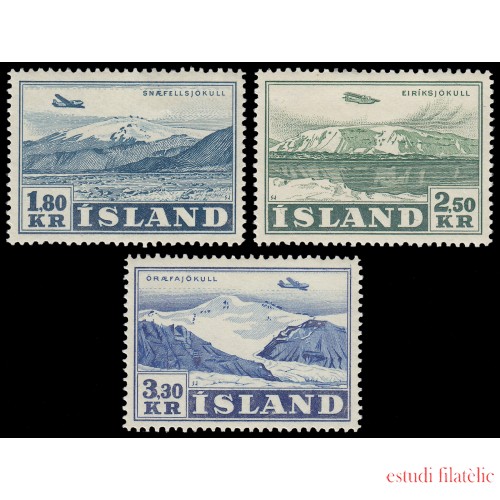 Islandia Iceland Aéreo 27/29 1952 Aviones sobre paisajes MNH