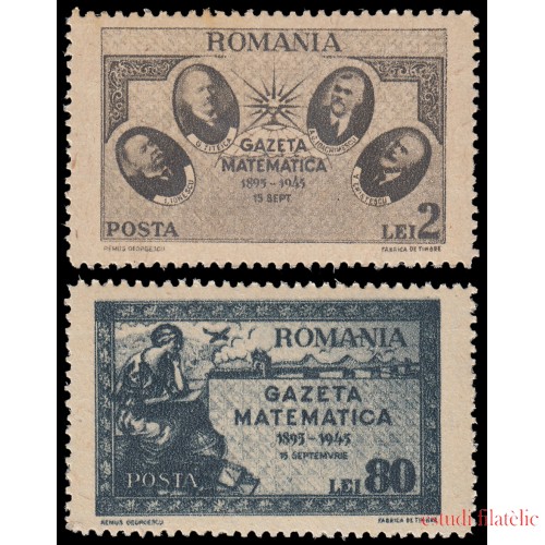 Rumanía Romania 869/70 1945 50 aniv. de la fundación de la Revisión de Matemática MNH