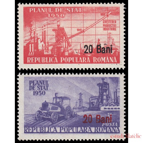 Rumanía  Romania 1231/32 1952 Sellos de 1950 con sobrecarga MNH