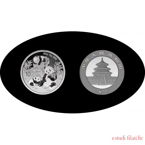 China 1 OZ onza 2025 Oso Panda 10 yens Plata Ag PRE VENTA