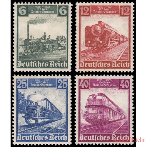 Alemania Imperio Germany 539/42 1935 Centenario del ferrocarril alemán MH