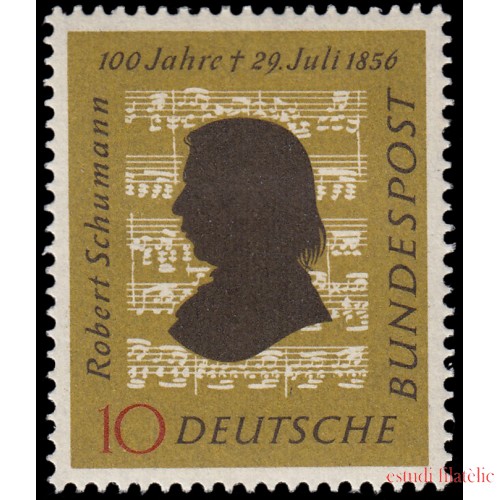 Alemania Federal Germany 108 1956 Silueta de Robert Schumann (1810-1856), notas originales MH