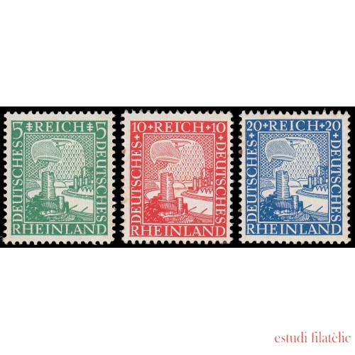 Alemania Imperio Germany 365/67 1925 Paisaje de Renania Castillo, horno y cabeza de águila  Renania: 1000 años alemanes MNH