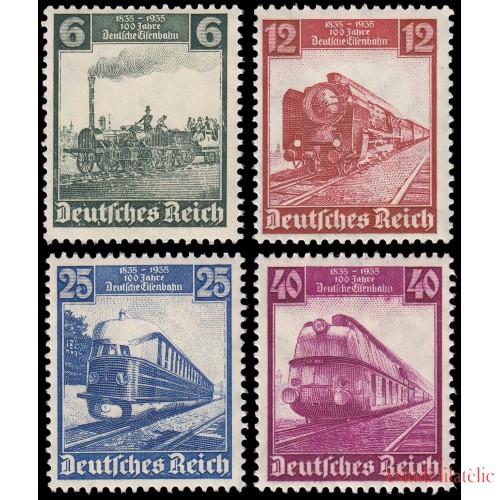 Alemania Imperio Germany 539/42 1935 Centenario del ferrocarril alemán MNH