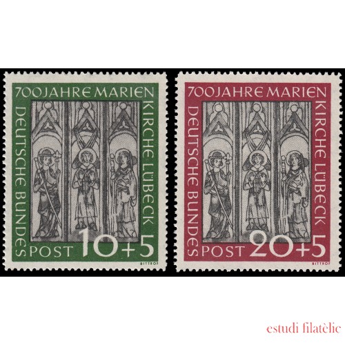 Alemania Federal Germany 25/26 1952 700 años catedral Marienkirche Lübeck MNH