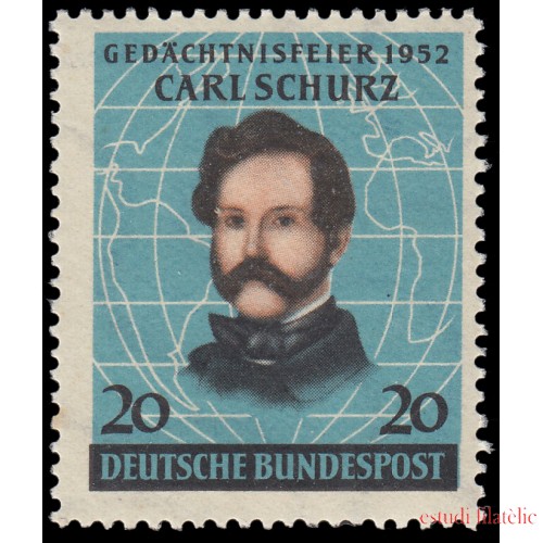 Alemania Federal Germany 41 1952 Centenario de la llegada a EEUU de Carl Schurz MNH