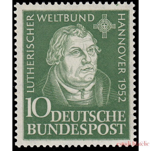 Alemania Federal Germany 36 1952 Conferencia de la Federación Luterana Mundial en Hannover MNH