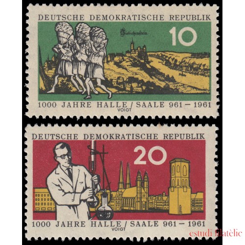 Alemania Oriental 549/50 1961 Científicos y paisaje urbano de Halle MNH