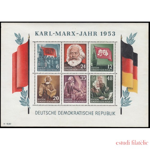 Alemania Oriental Germany HB 2 1953 70 Aniversario de la muerte de Karl Marx MNH