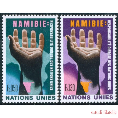 VAR1/S Naciones Unidas  Ginebra  Nº 52/53   1975  Namibia Responsabilidad de la ONU Mano simbólica Lujo