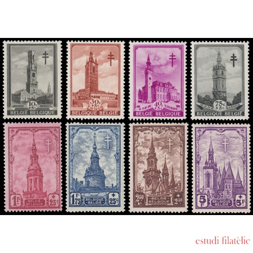 Bélgica 519/26 1939 Obras antituberculosis Campanarios MNH