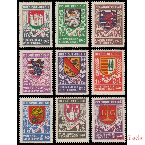 Bélgica 538/46 1941 Escudos MNH