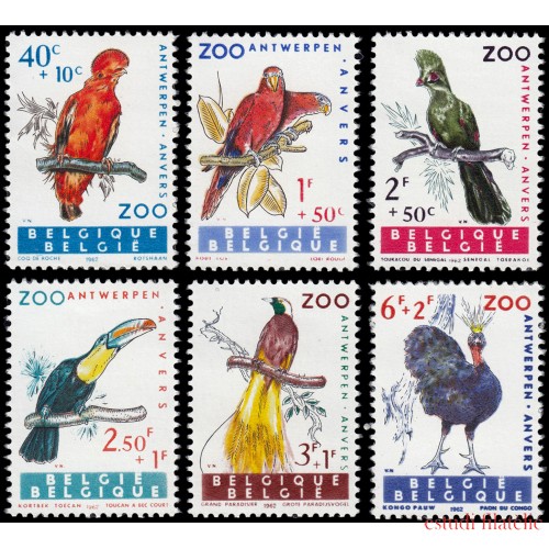 Bélgica 1216/21 1962  Obras filantrópicas Fauna Pájaros del zoo de Amberes MNH