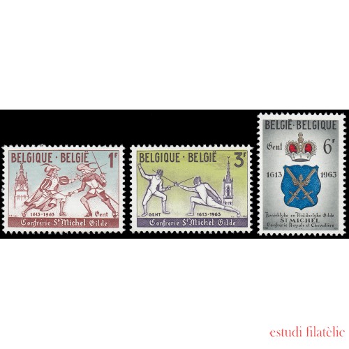 Bélgica 1246/48 1963 350 Aniv. gremio de esgrima de St. Miguel Mosqueteros Escudo MNH