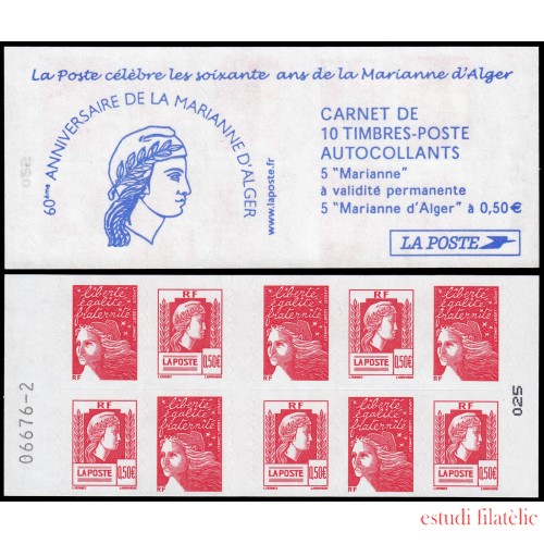 France Francia Carnets 1512-C  Carnet 10 sello 5 nº 3419 Marianne del 14J +5 nº 3716 Marianne de Alger Autoadhesivos