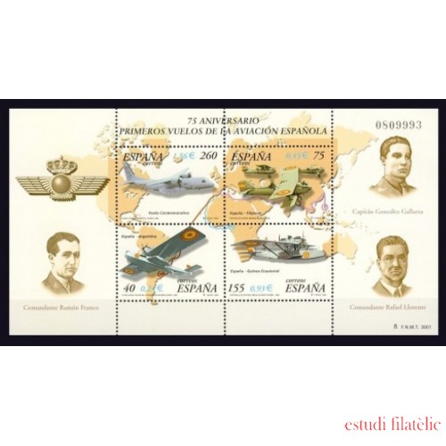 España Spain 3790 2001 Aviación LXXV Aniversario de primeros vuelos de la aviación Española MNH