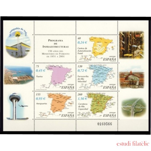 España Spain 3855 2001 CL años del Ministerio de Fomento Programa de  Infraestructuras MNH